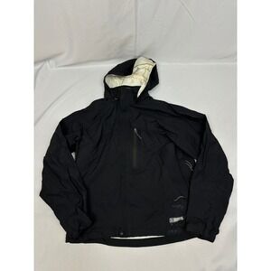 REI Elements Men's Medium Waterproof Rain Jacket Hooded Black Ripstop Nylon